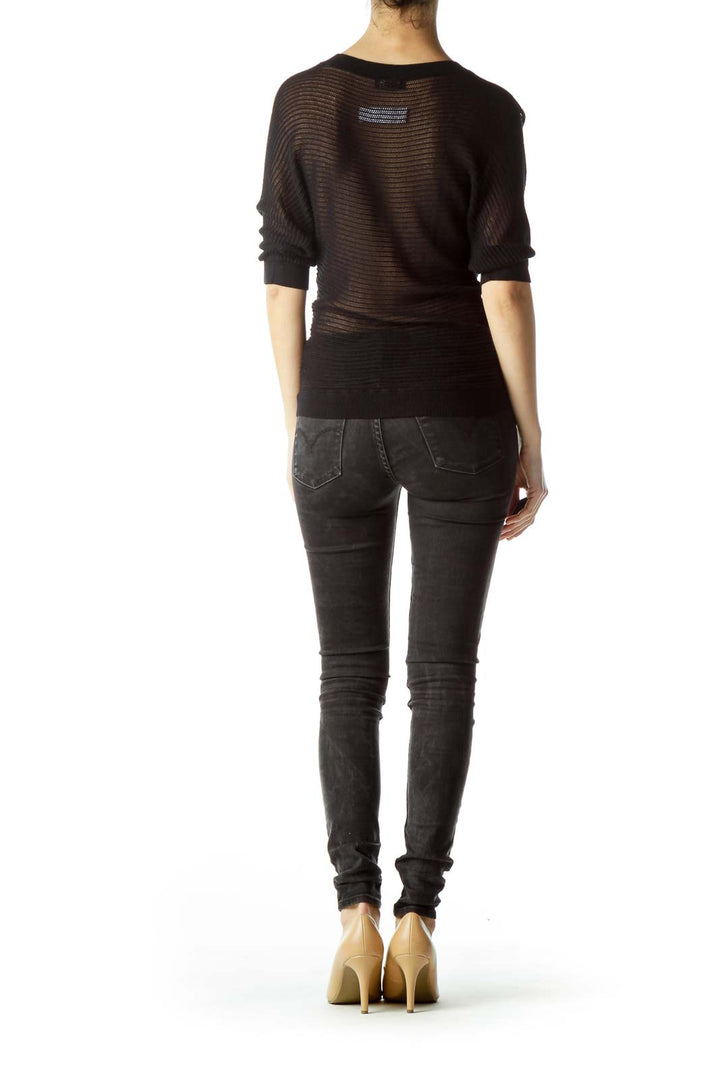 Black Short Bat Sleeves Knit Top