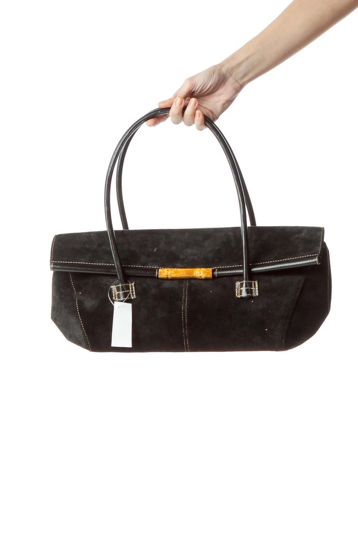 Black Bamboo Buckle Suede Shoulder Bag