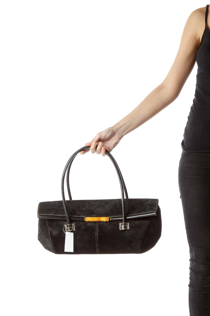 Black Bamboo Buckle Suede Shoulder Bag