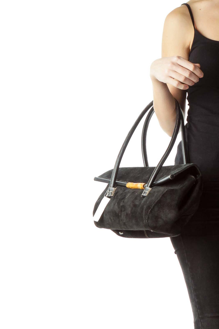 Black Bamboo Buckle Suede Shoulder Bag