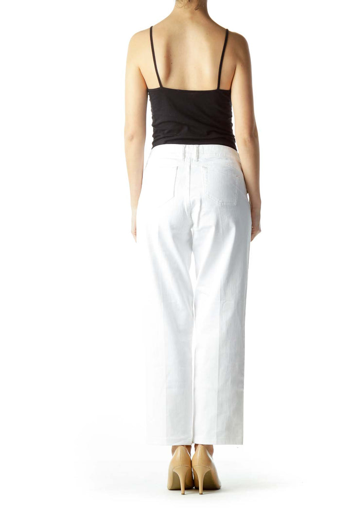 White Pocket Embellishment Skinny Pants