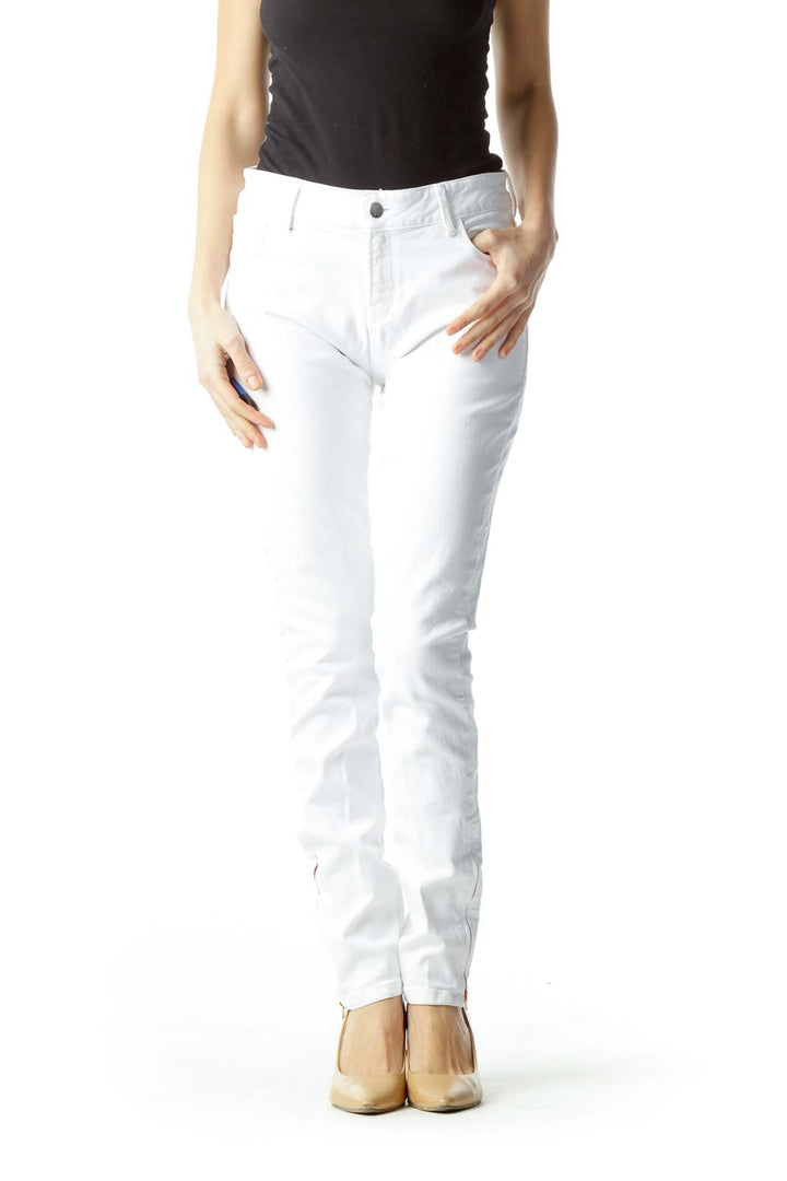 White with Red Zippered Ankles Slim Pants