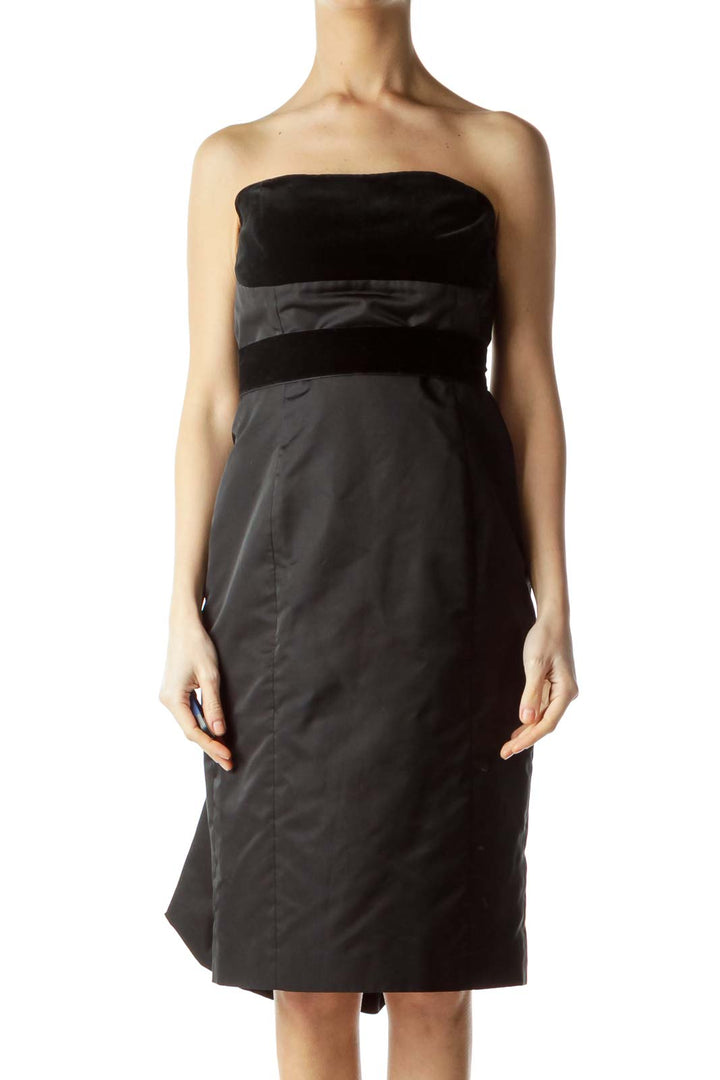 Black Velvet Ribbon Back Ruffled Dress