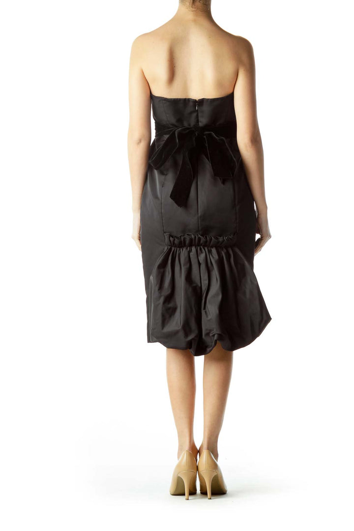 Black Velvet Ribbon Back Ruffled Dress