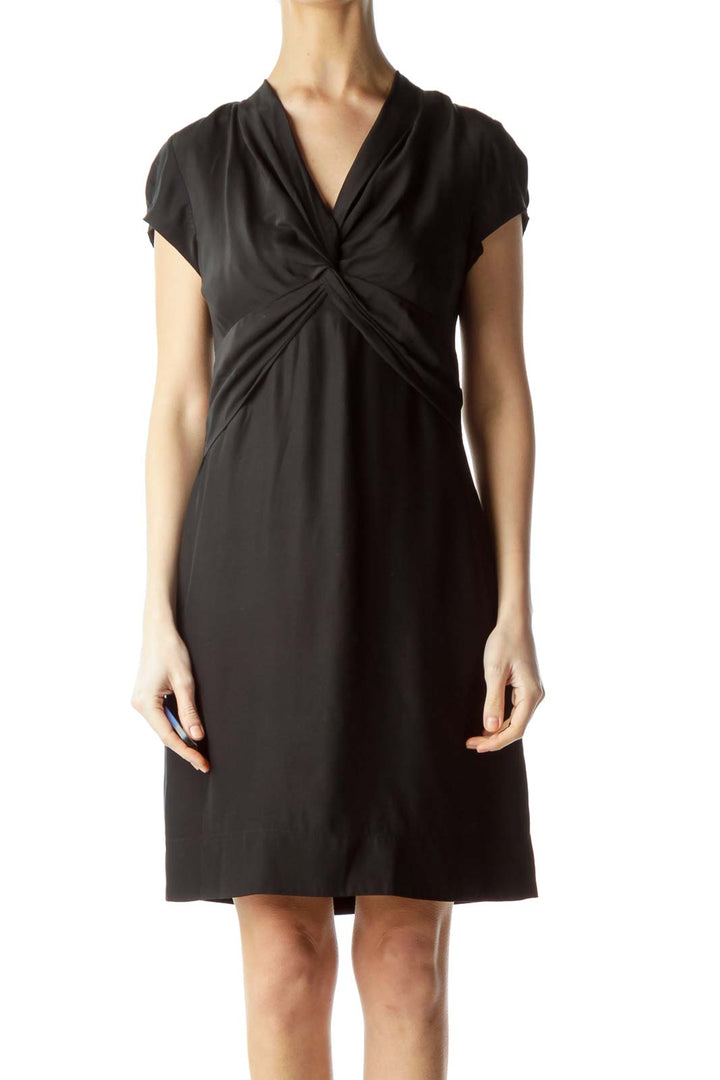 Black Knot Front Short Sleeve Dress