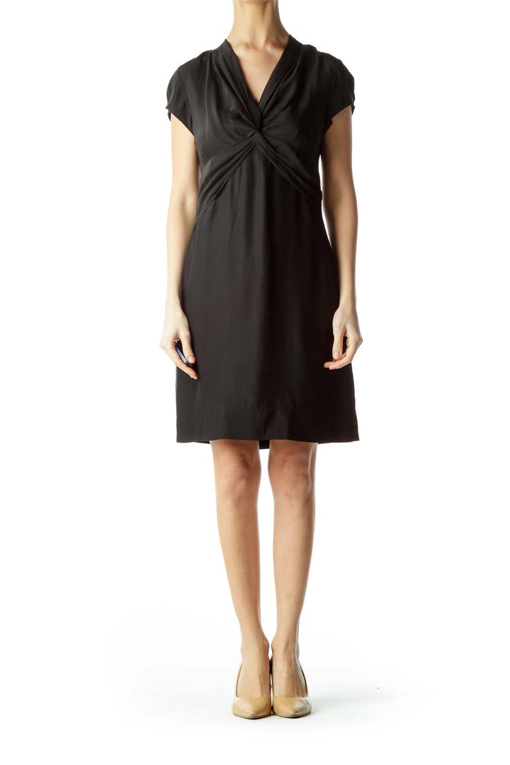 Black Knot Front Short Sleeve Dress