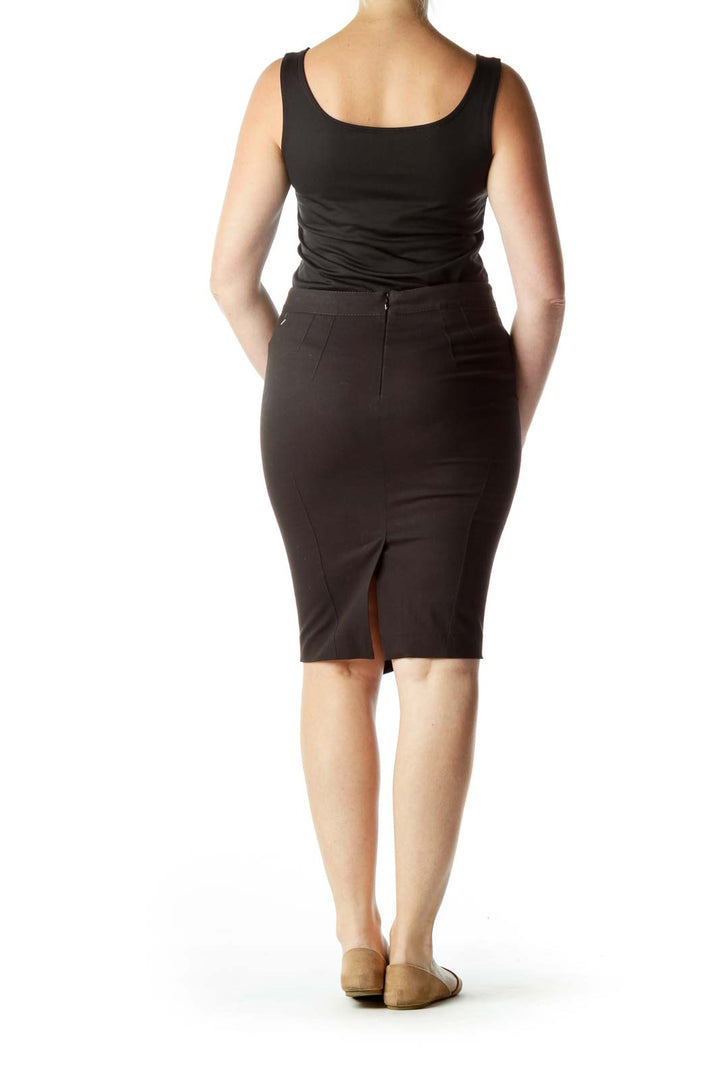 Black Stitched Pencil Skirt with Slit