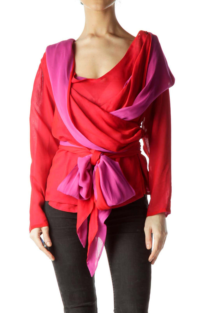 Purple Red Light Blouse, Jacket with Scarf/Belt