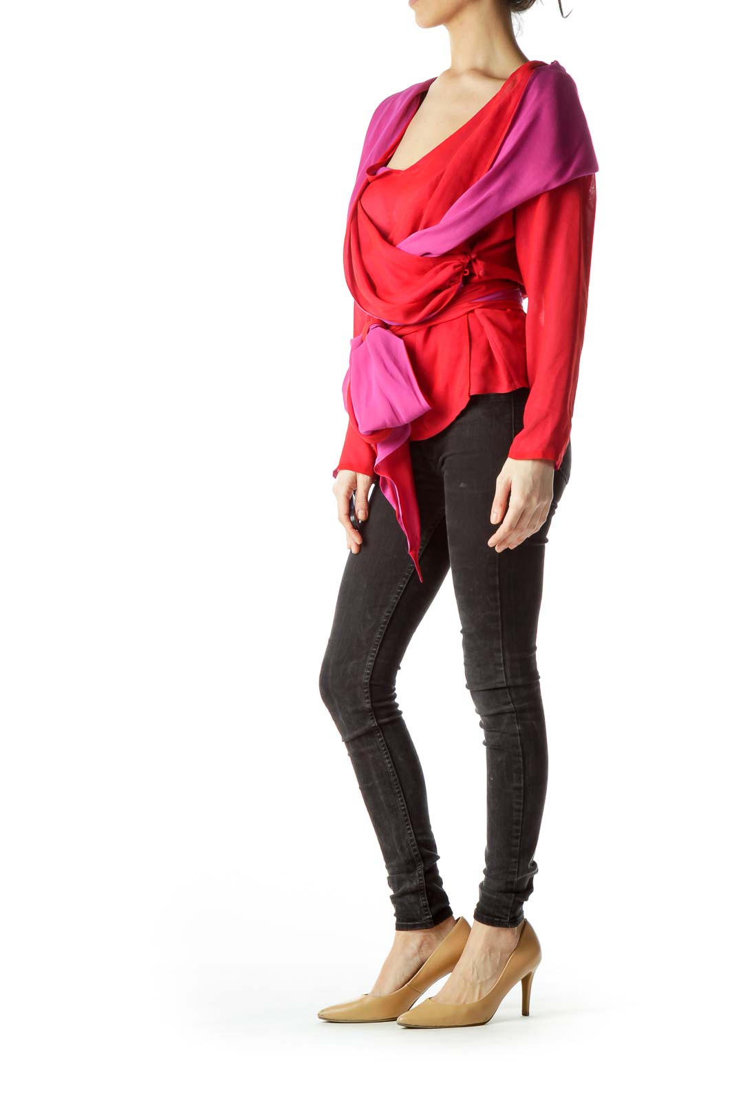 Purple Red Light Blouse, Jacket with Scarf/Belt