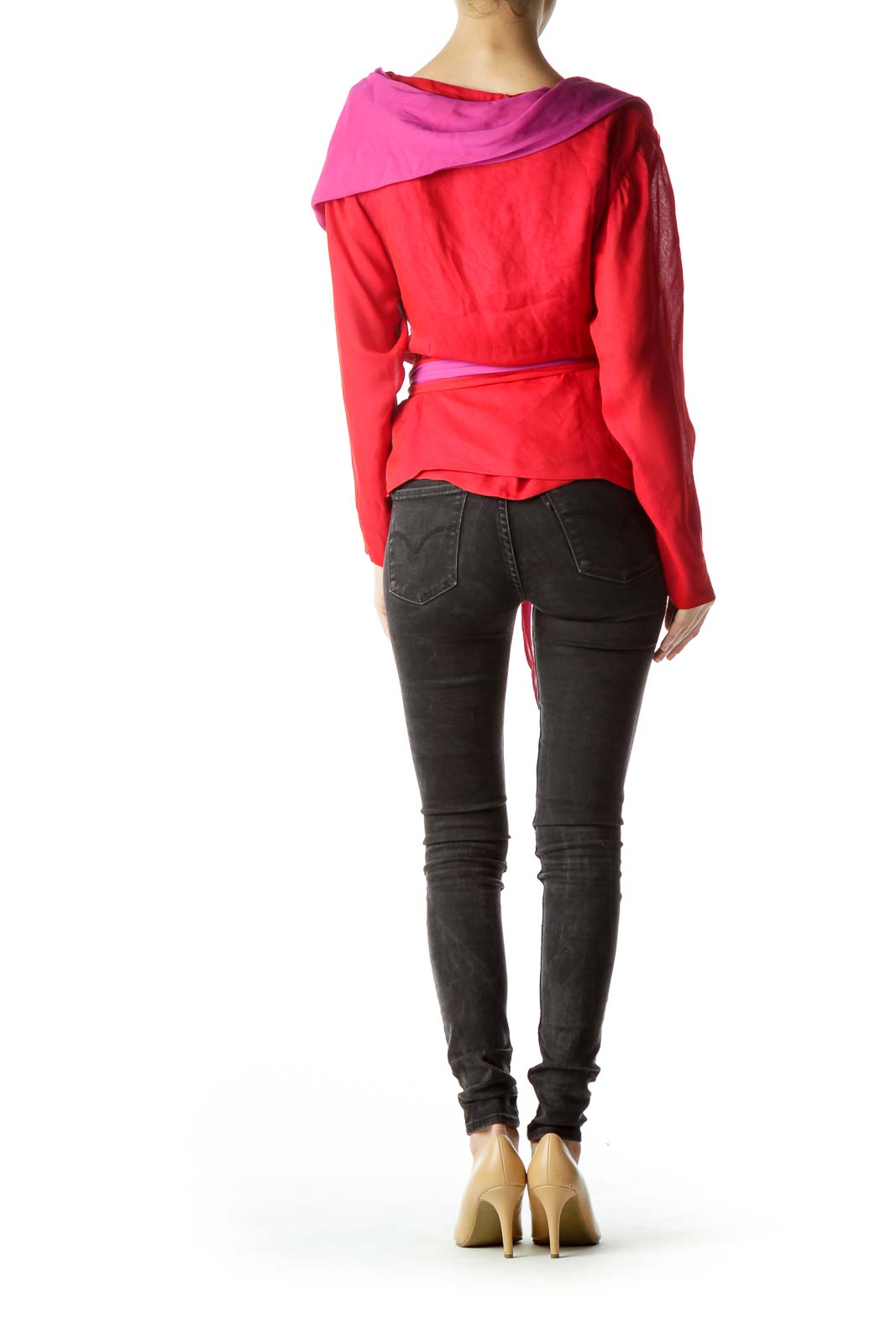 Purple Red Light Blouse, Jacket with Scarf/Belt