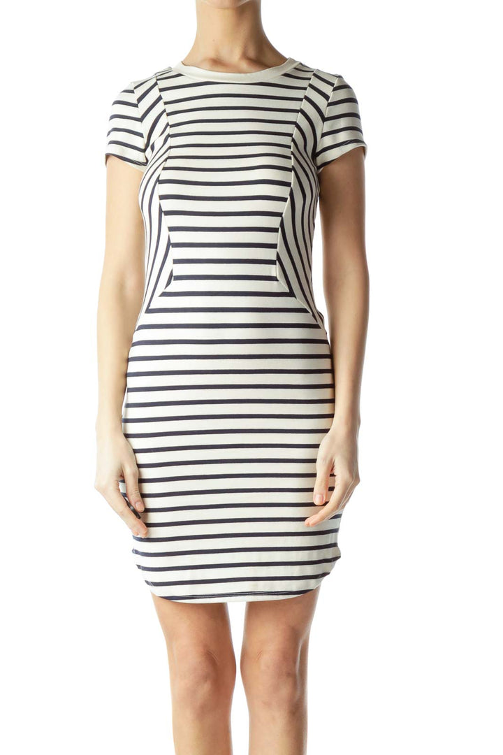 Cream with Navy Blue Stripes Jersey Dress