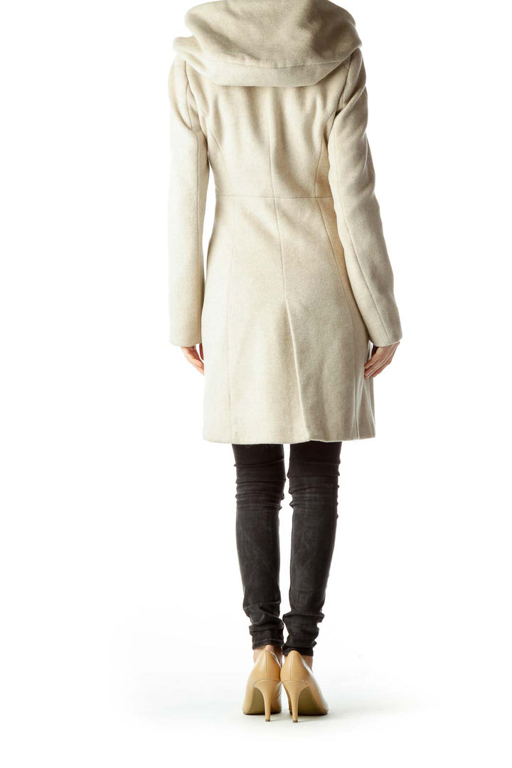 Beige Hooded Coat with Gold Zipper