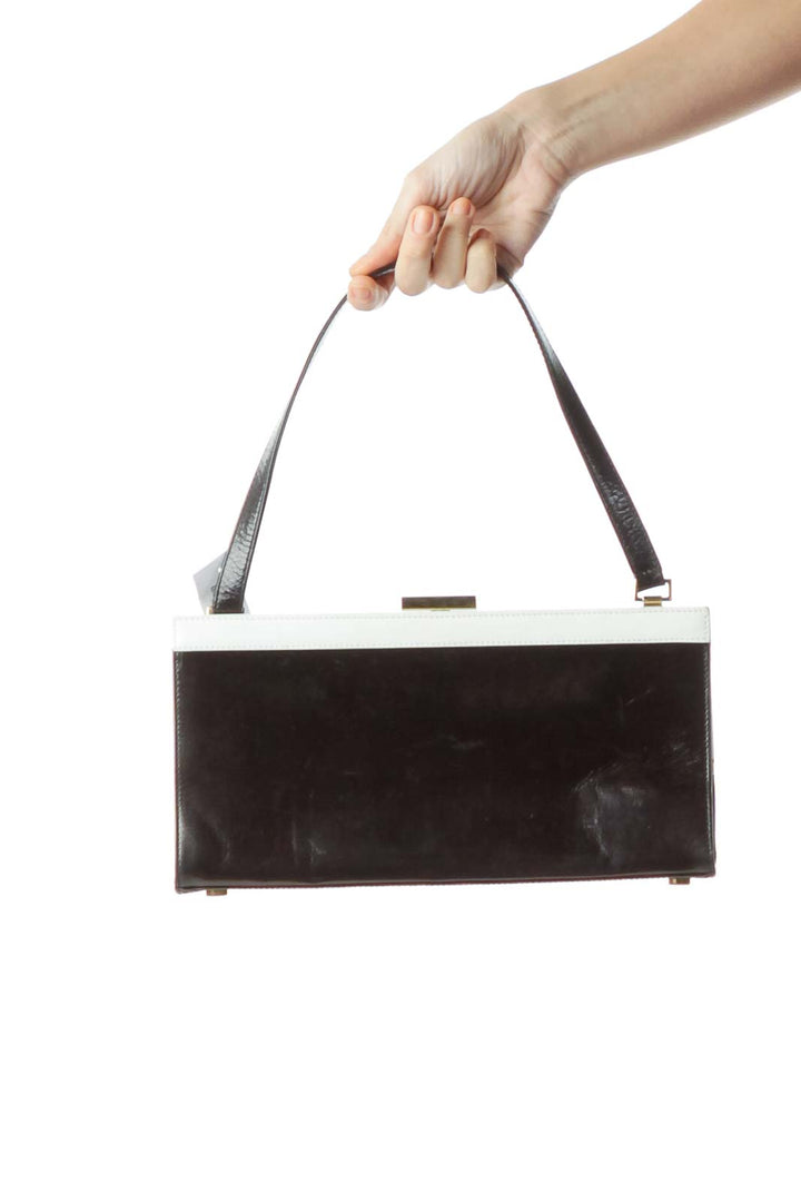 Black White Leather Rectangle Shoulder Bag