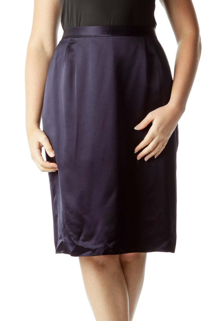 Navy Satin Midi Skirt