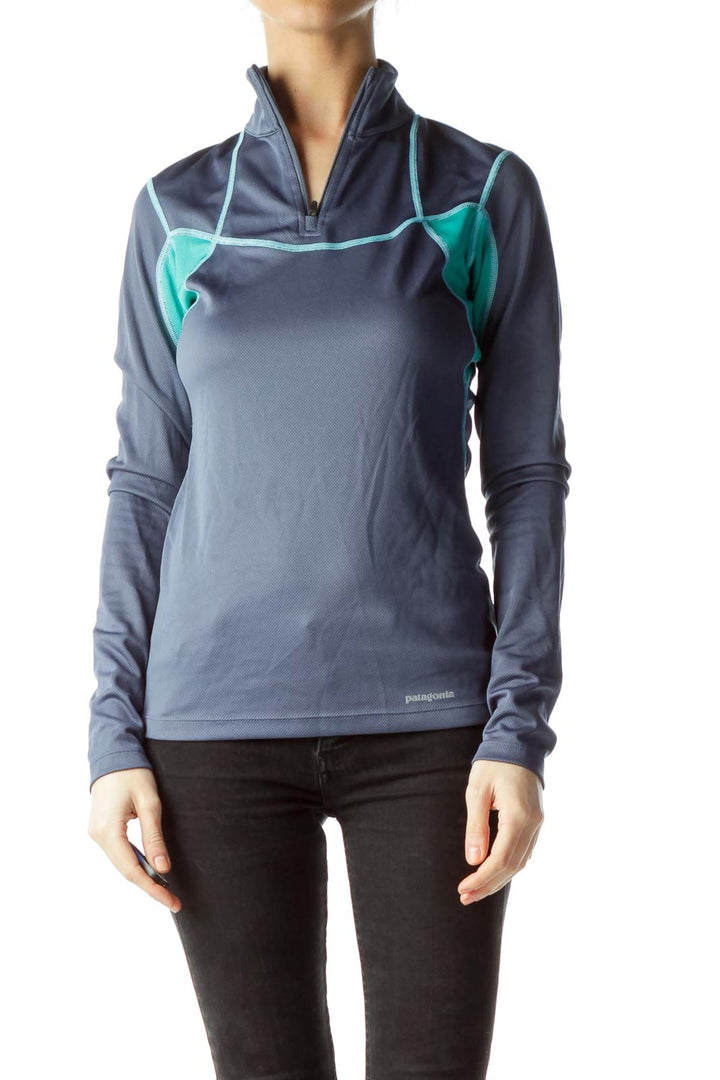 Blue Green Zippered Pullover Top