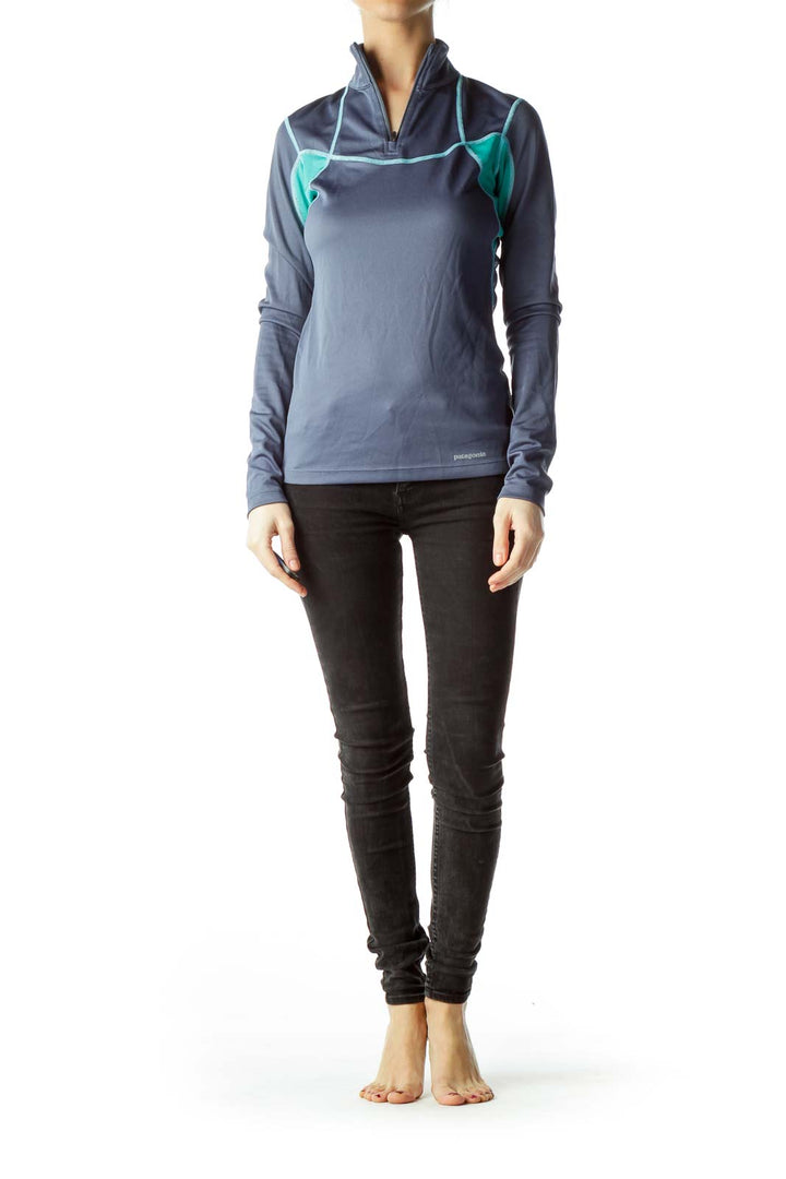 Blue Green Zippered Pullover Top