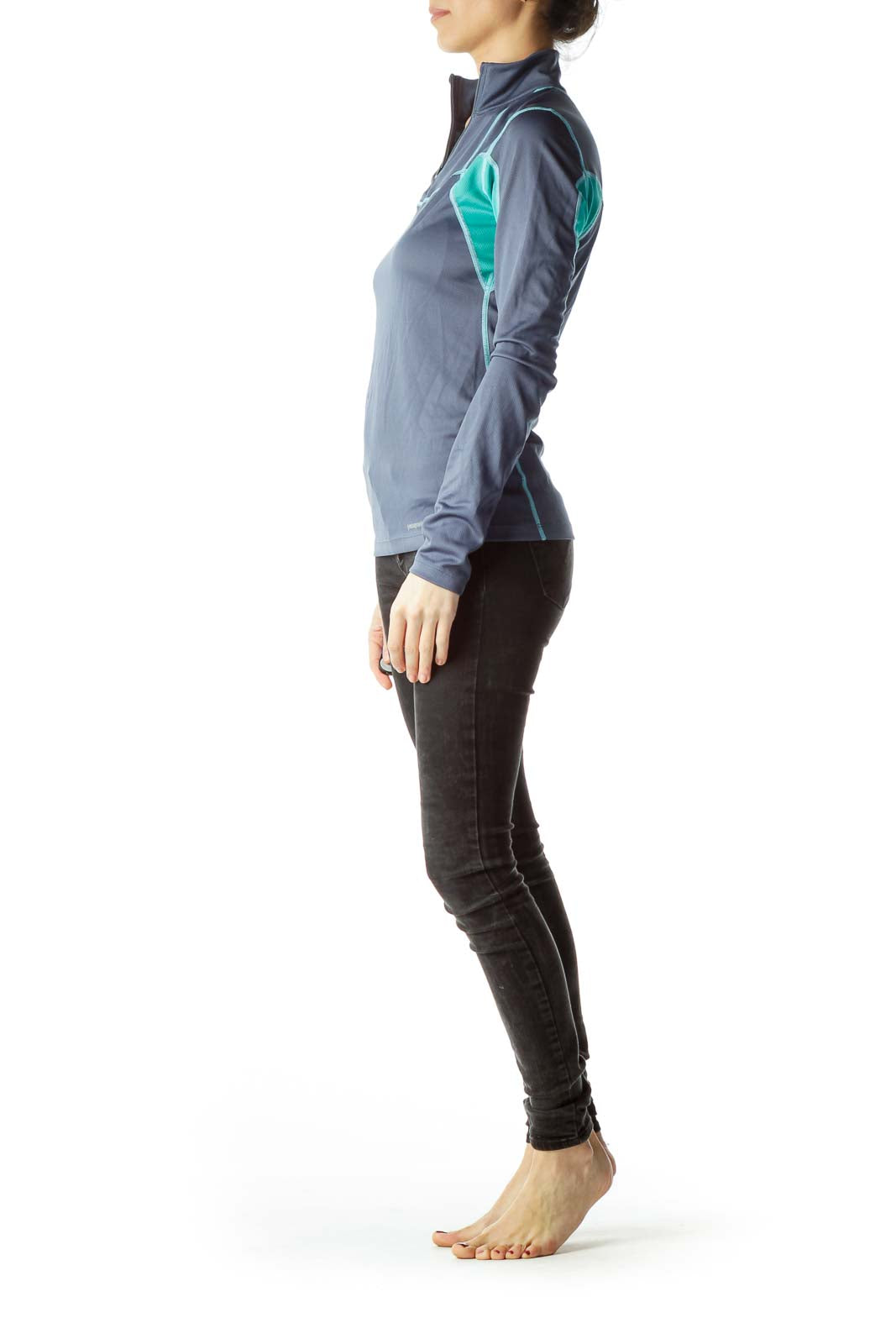 Blue Green Zippered Pullover Top