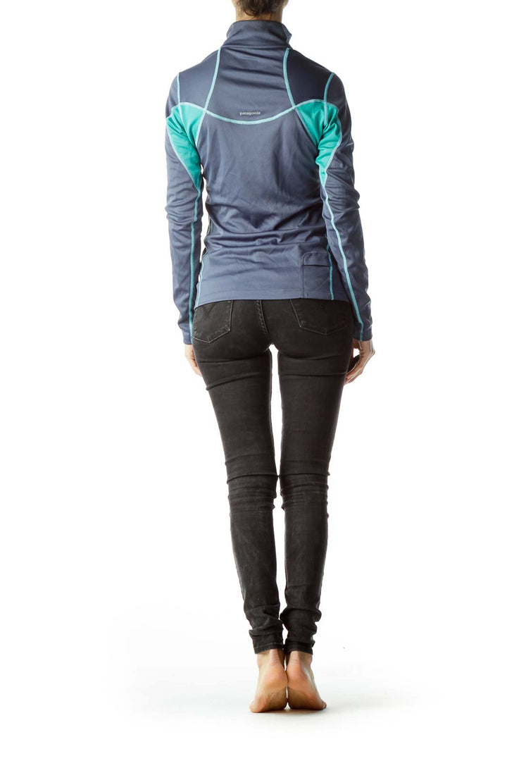 Blue Green Zippered Pullover Top