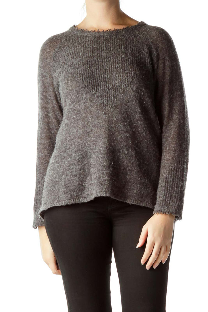 Gray Round Neck Wool Sweater