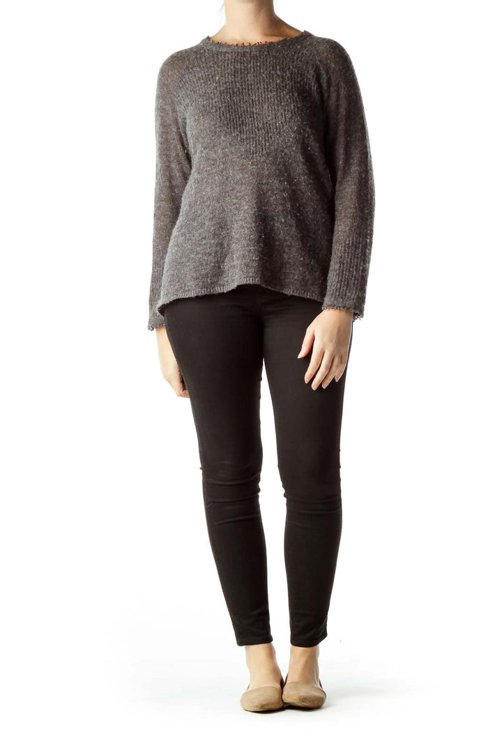 Gray Round Neck Wool Sweater