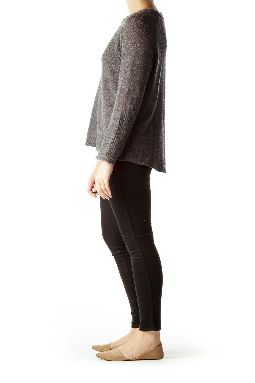 Gray Round Neck Wool Sweater