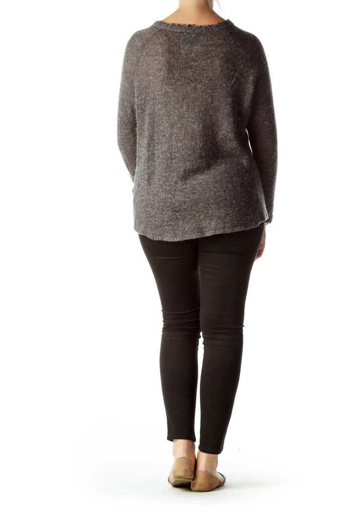 Gray Round Neck Wool Sweater