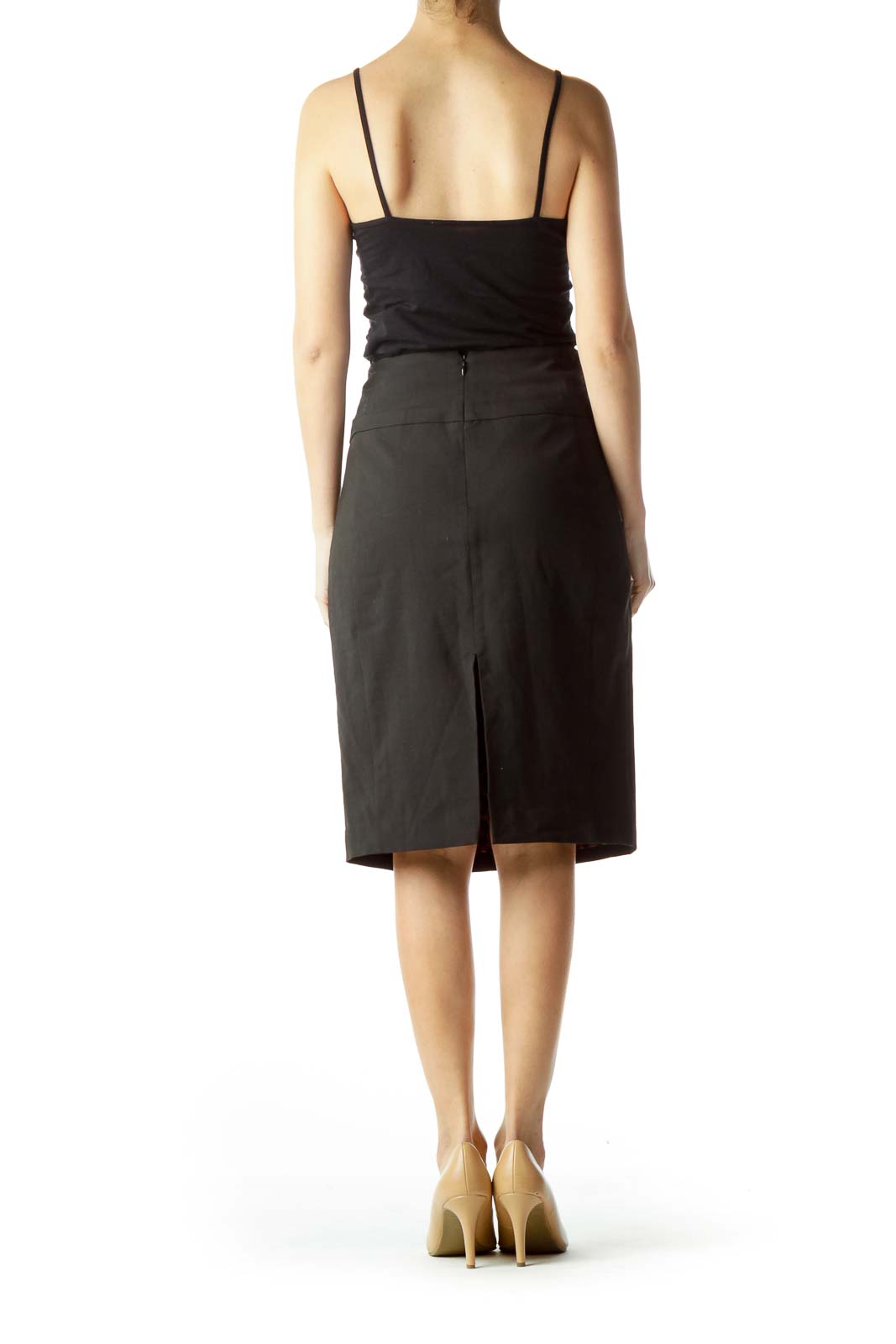 Black Slitted Pencil Skirt