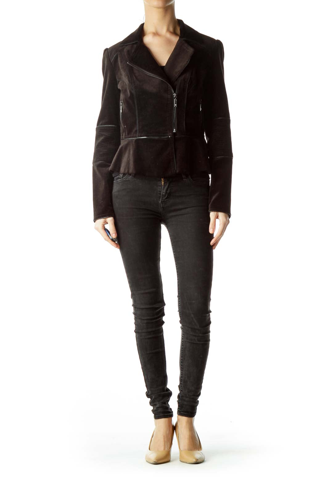 Black Velvet Peplum Bomber Jacket