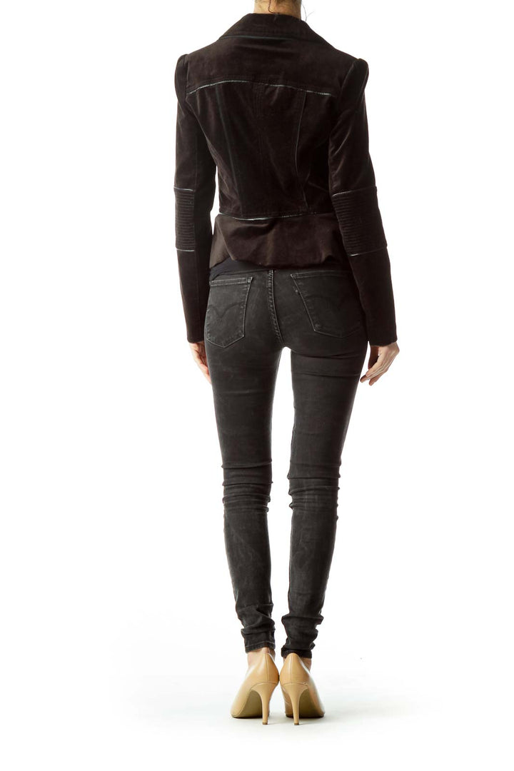 Black Velvet Peplum Bomber Jacket