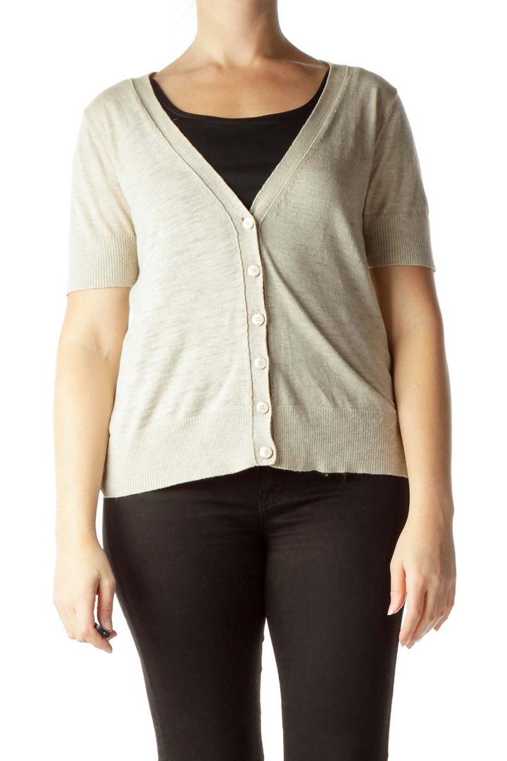 Beige 100% Cotton Short Sleeve Sweater