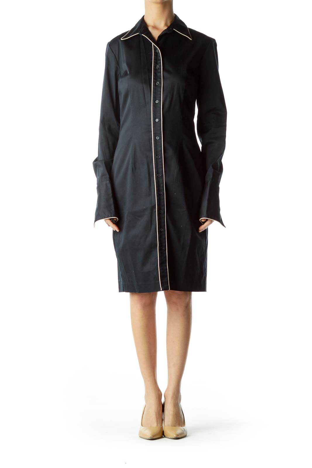 Navy Shirt Dress with Trim