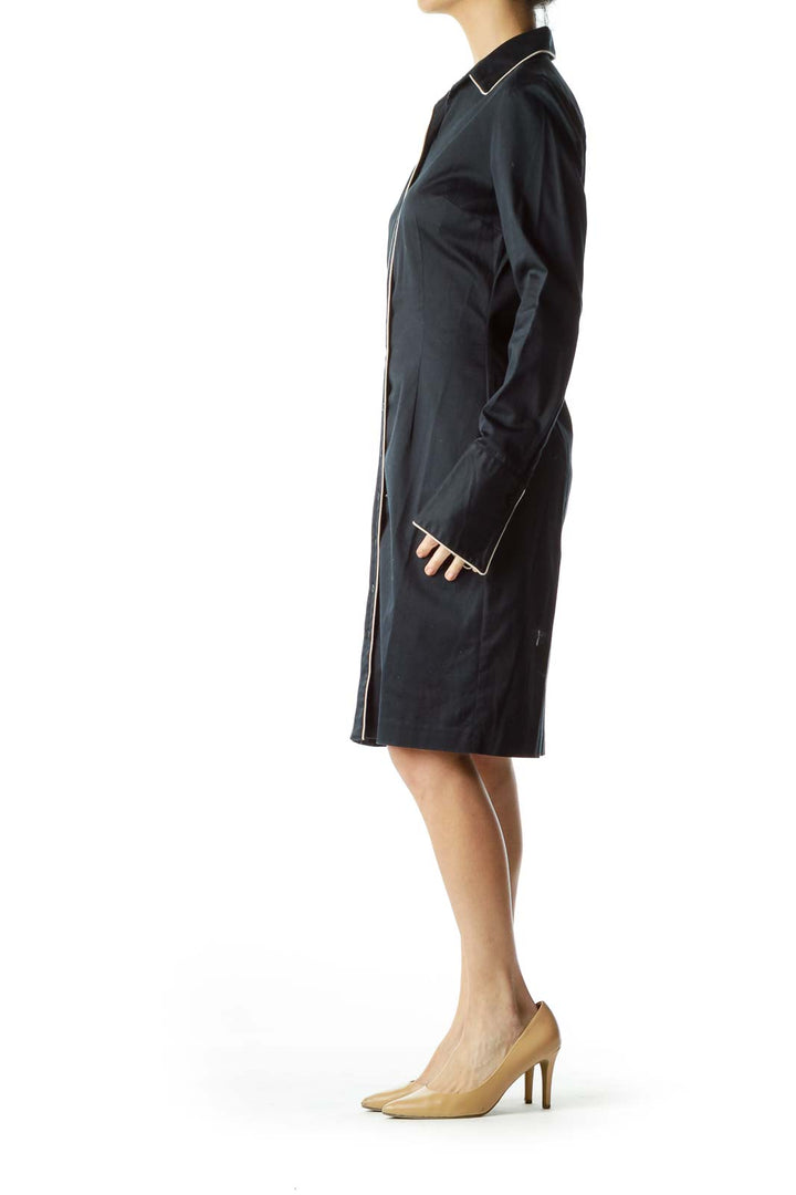 Navy Shirt Dress with Trim