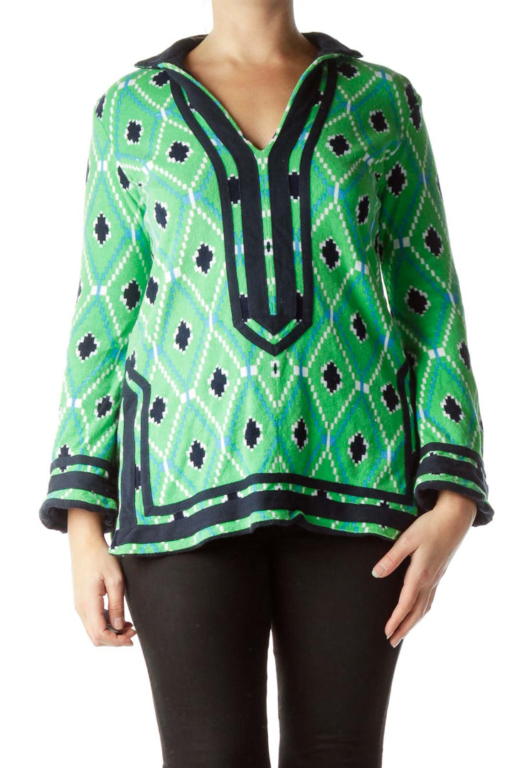 Green Print Toweling Top