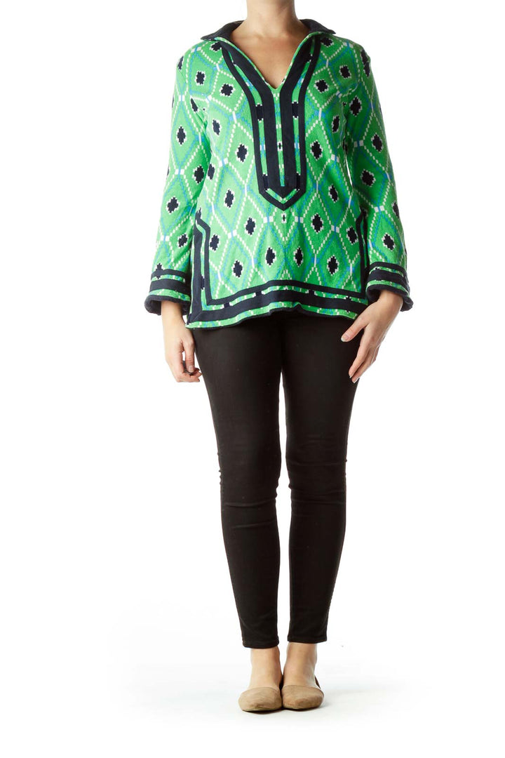 Green Print Toweling Top