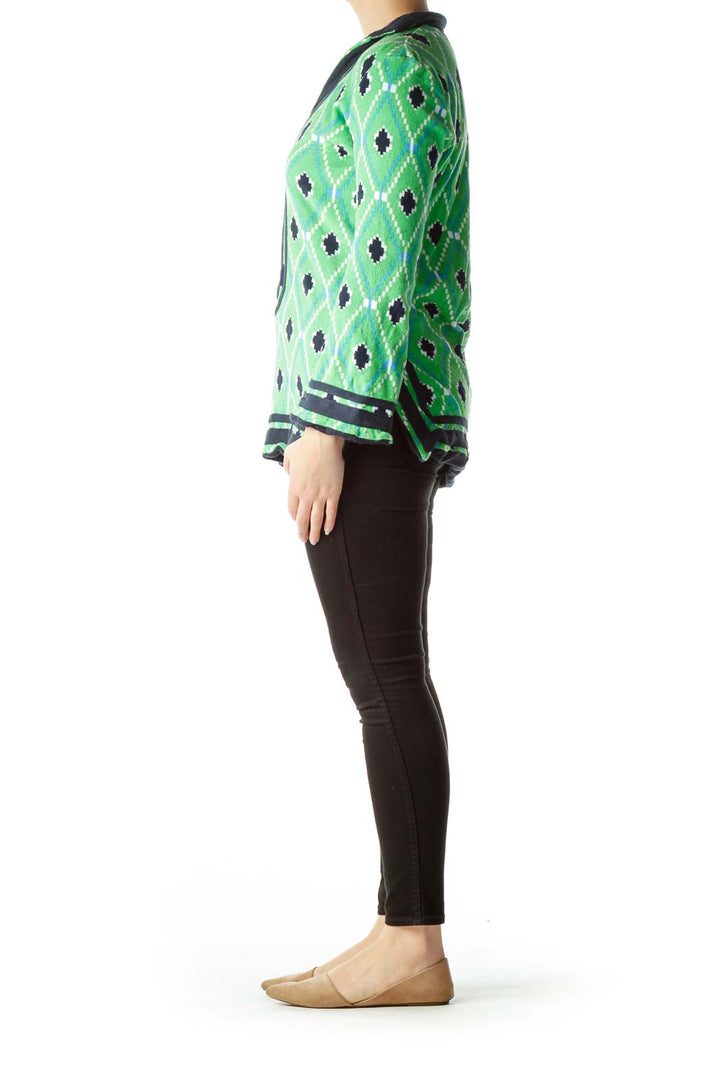 Green Print Toweling Top