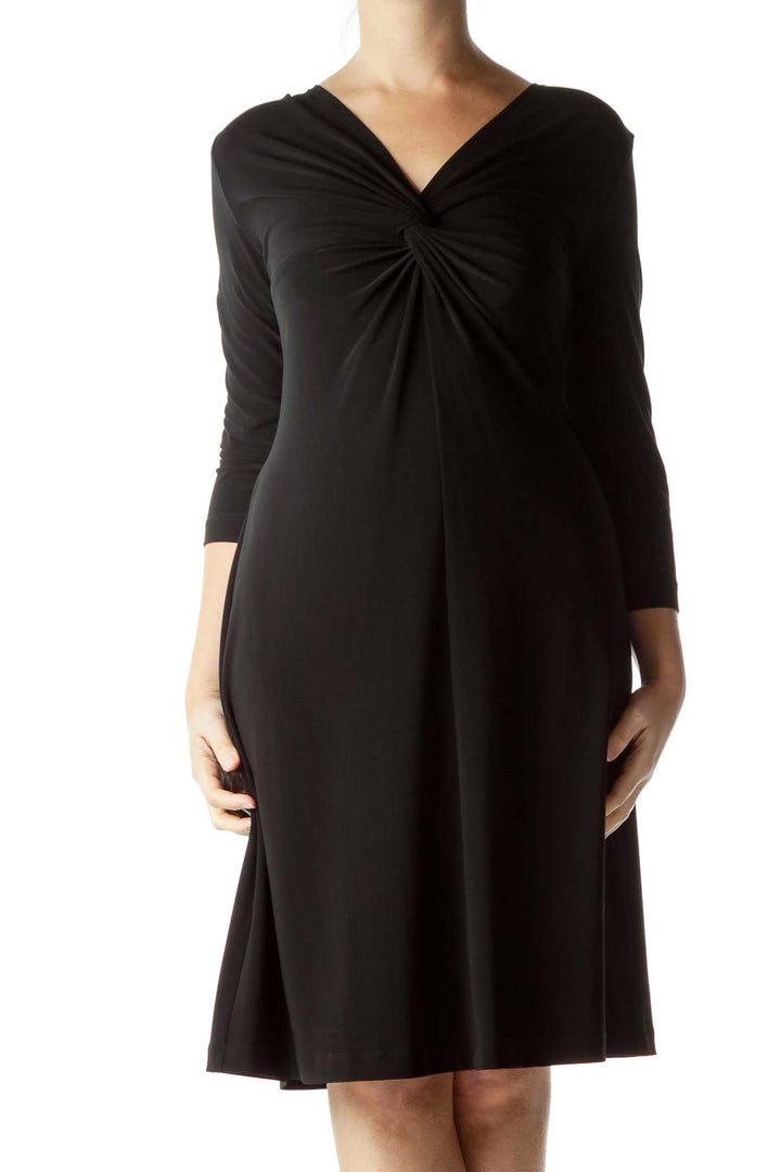 Black Long Sleeve Ruched Dress