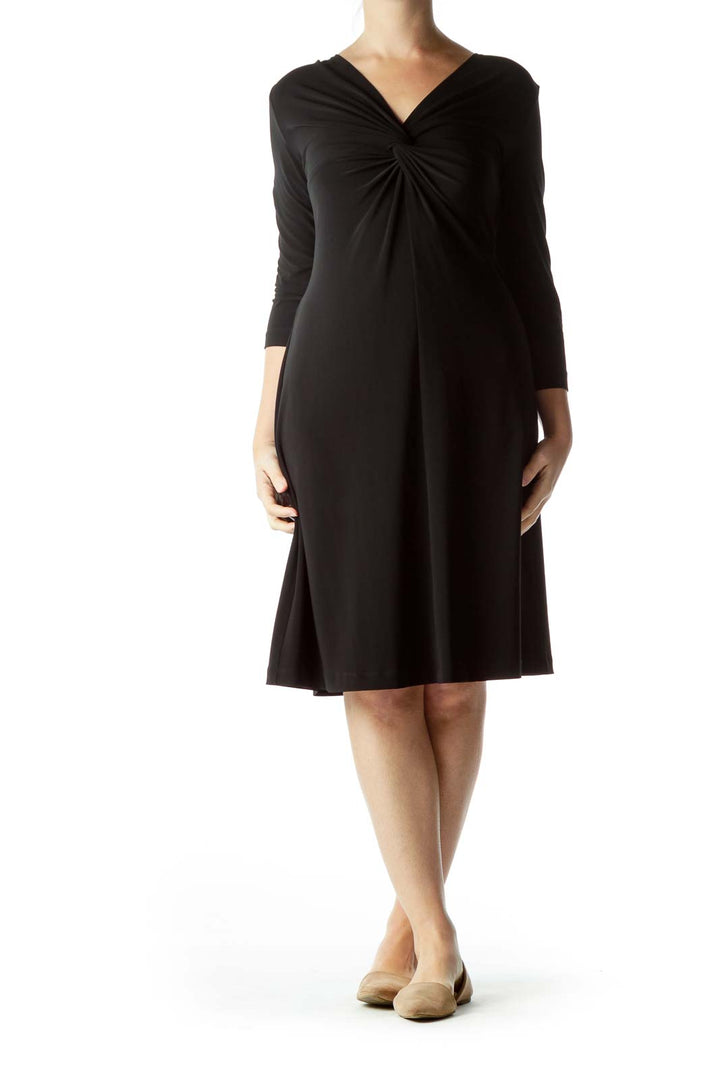 Black Long Sleeve Ruched Dress