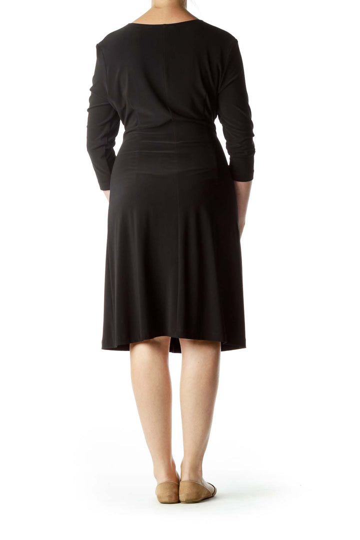 Black Long Sleeve Ruched Dress