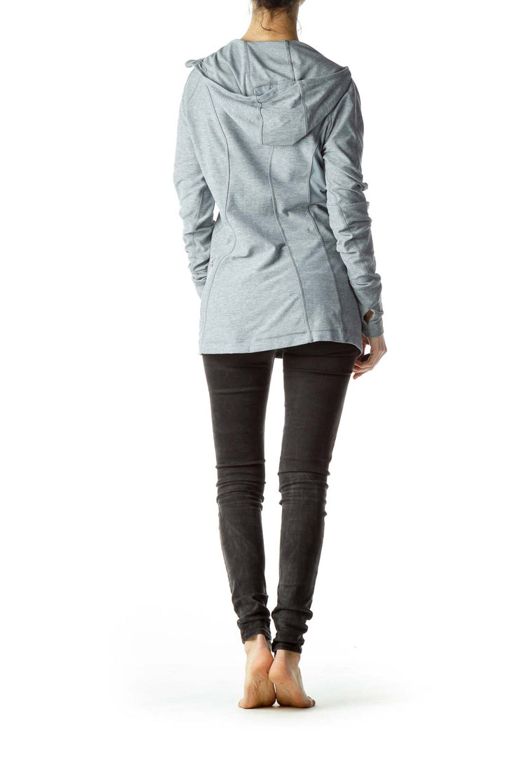 Gray Hooded Long-Sleeve Sports Jacket