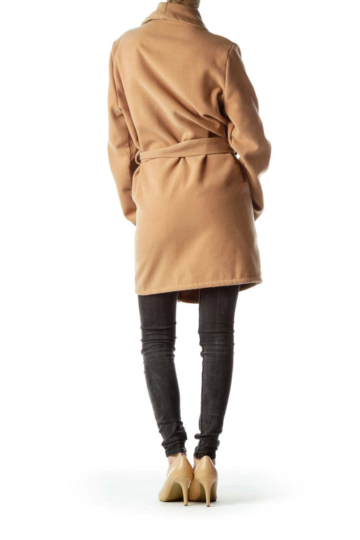 Camel Brown Collared Long Belted Coat