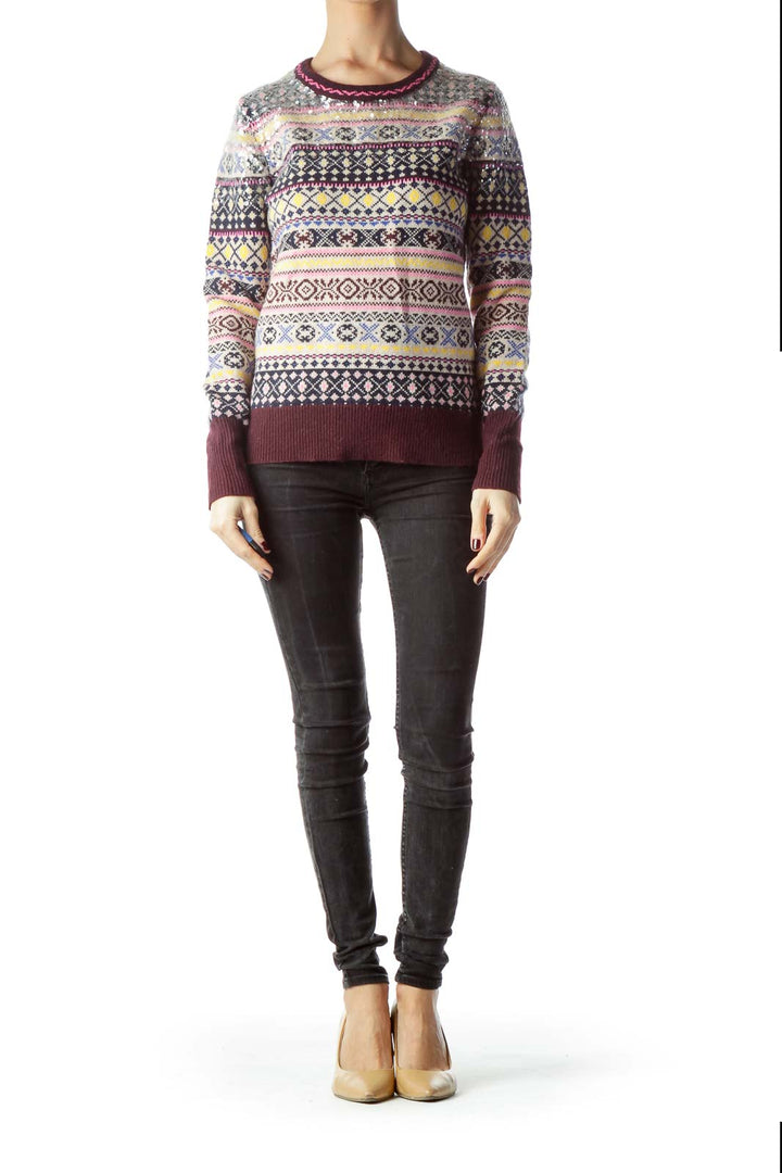 Multicolored 100% Lambswool Sequins Sweater