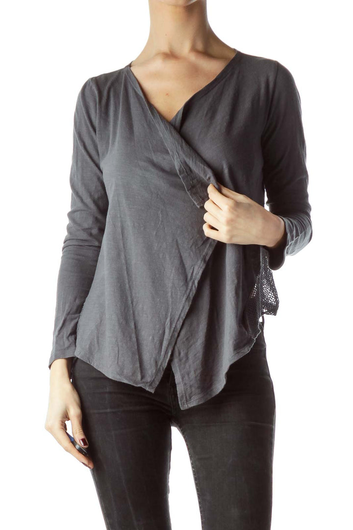 Gray 100% Cotton Back Net Bolero Knit Top