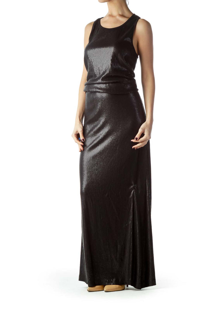 Black Sequined Body Sleeveless Maxi Dress