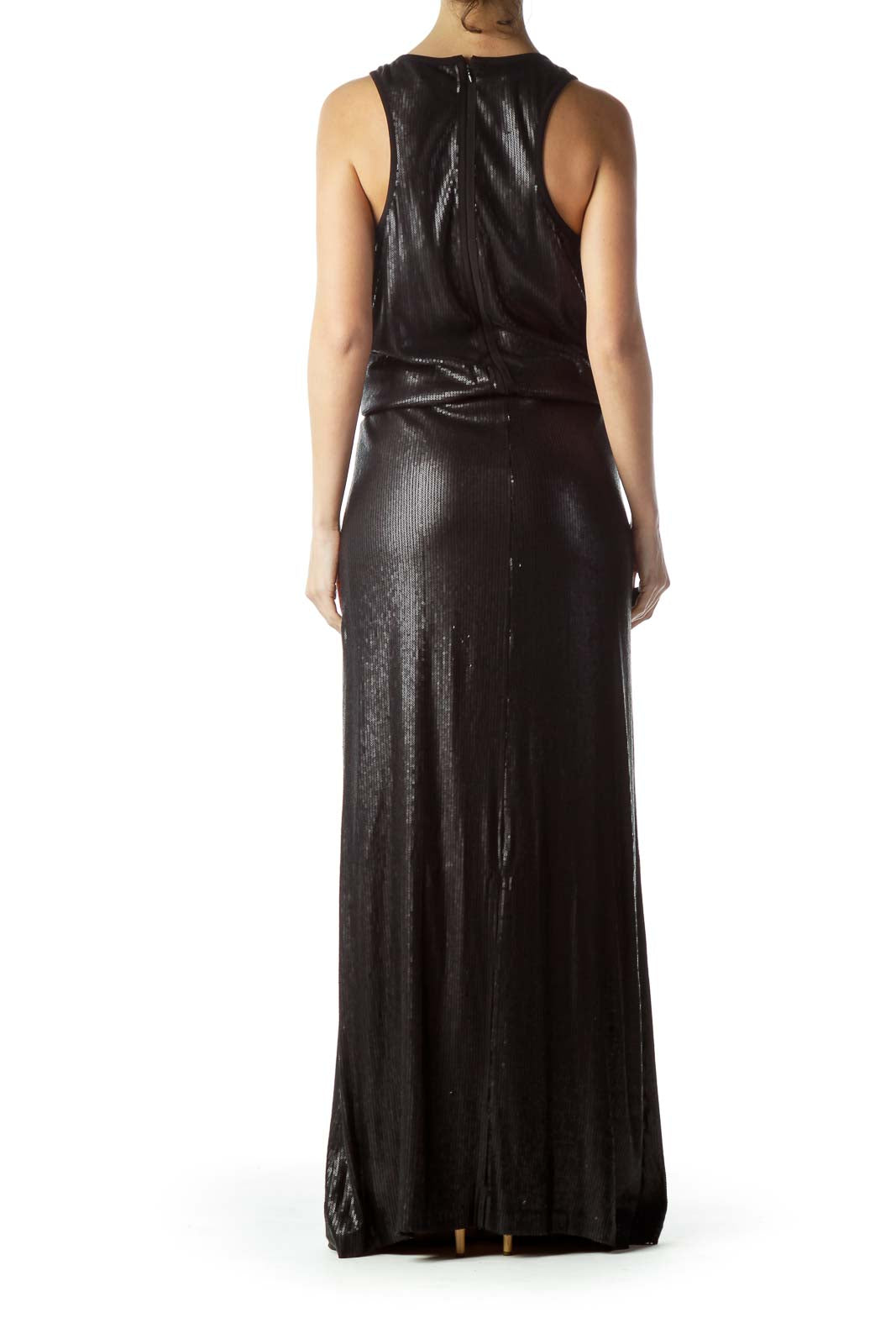 Black Sequined Body Sleeveless Maxi Dress