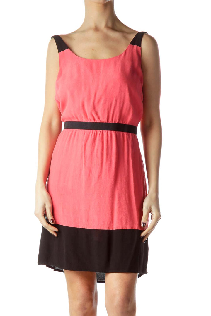 Coral Pink and Black Day Dress