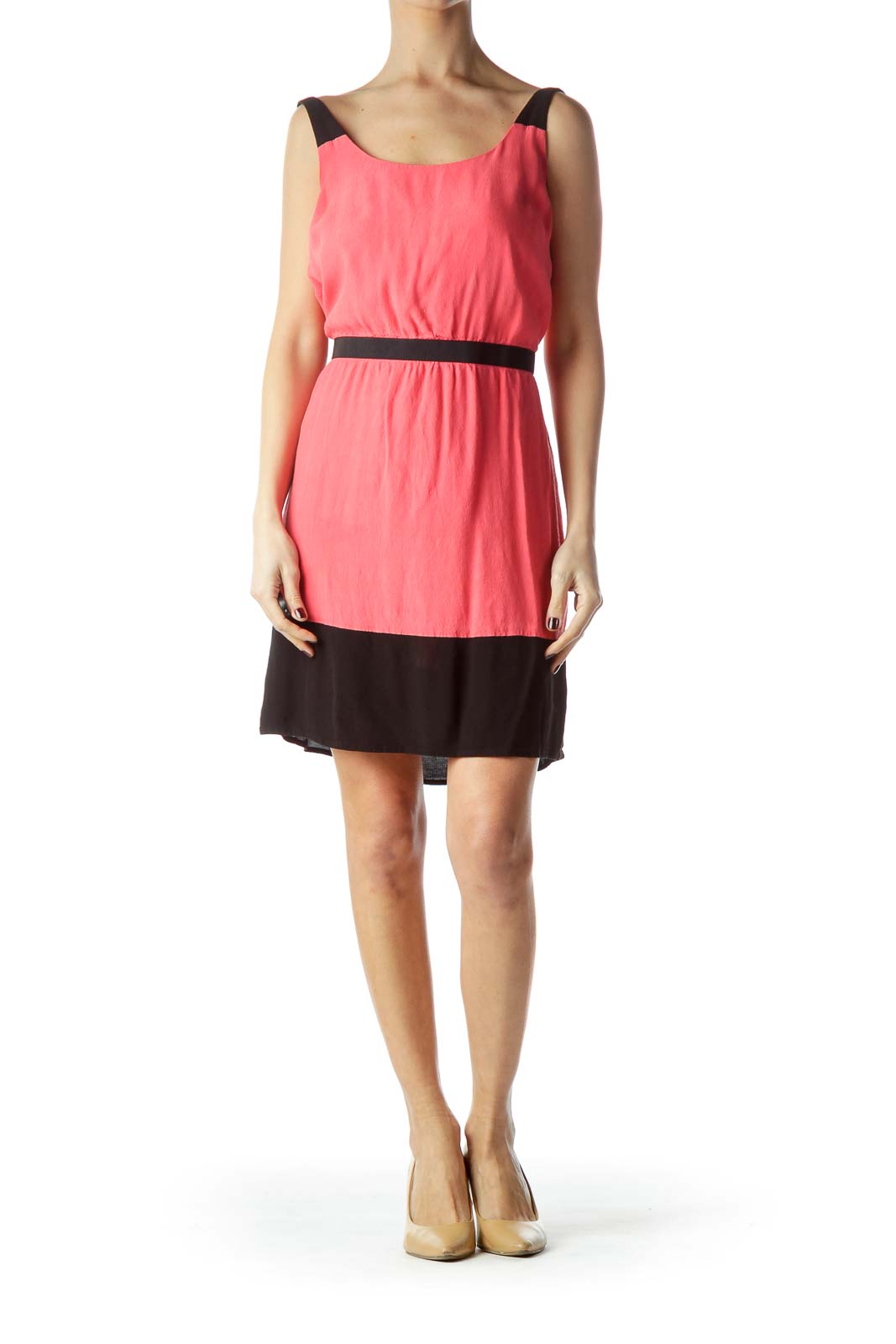 Coral Pink and Black Day Dress