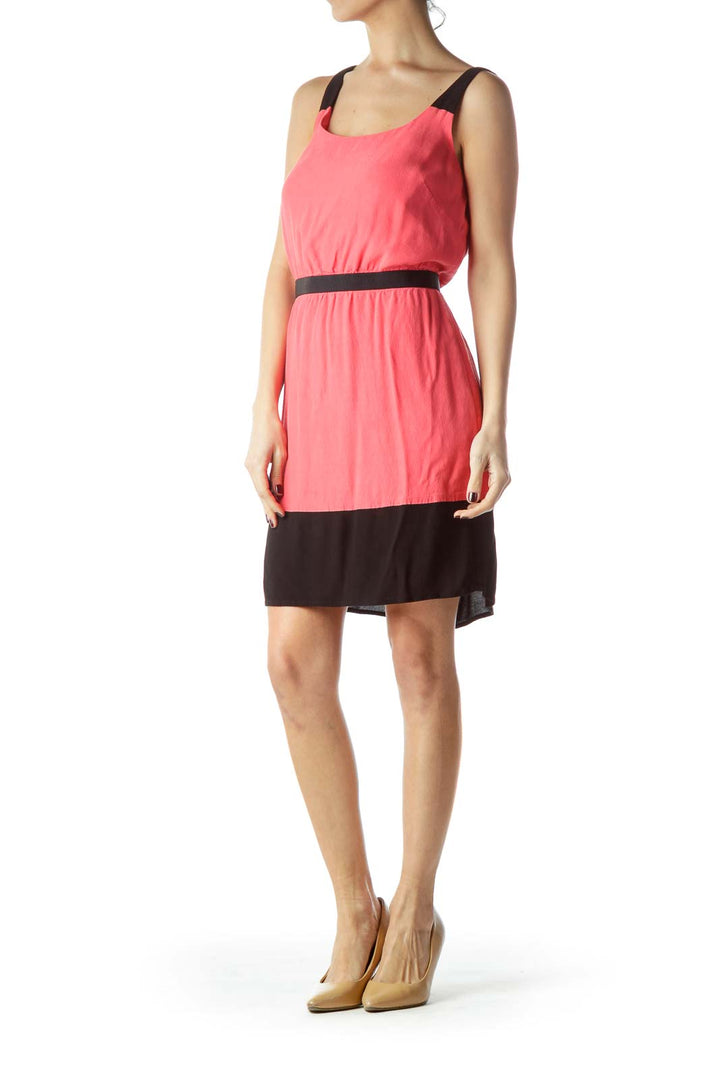 Coral Pink and Black Day Dress