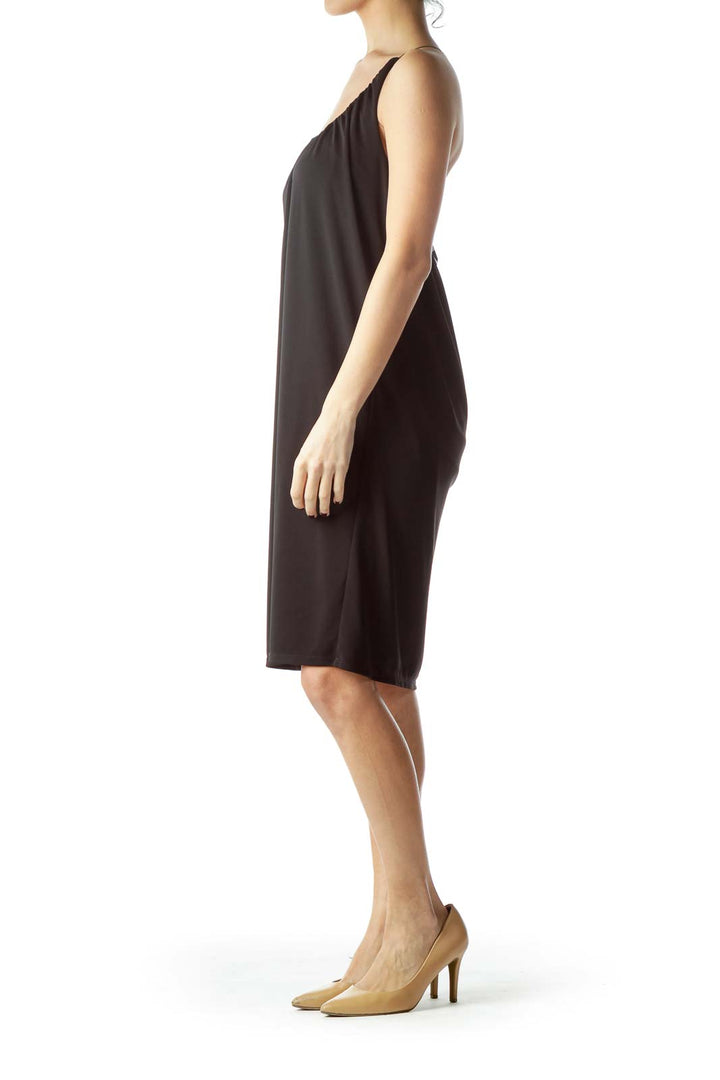 Black Shift Dress with Metallic Straps