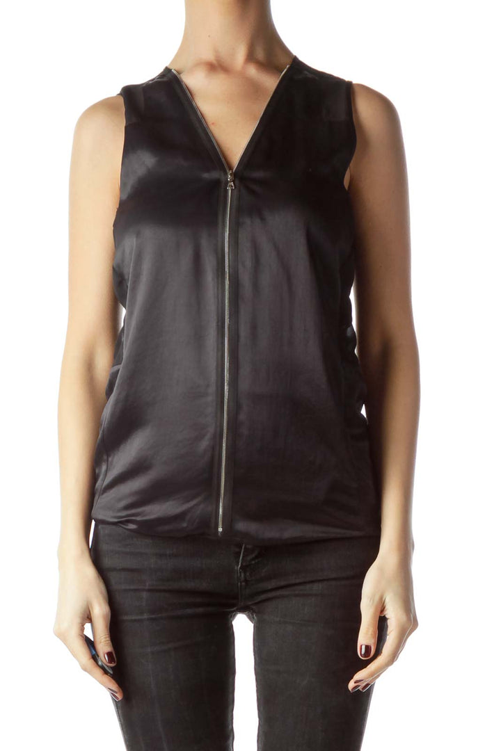 Black Zippered Up Front Sleeveless Top