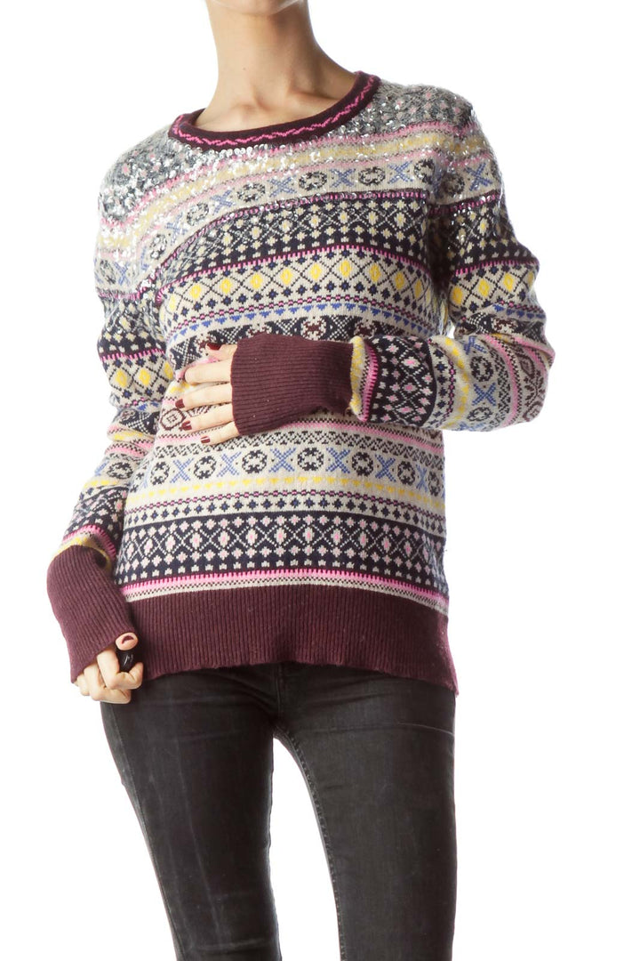 Multicolored 100% Lambswool Sequins Sweater